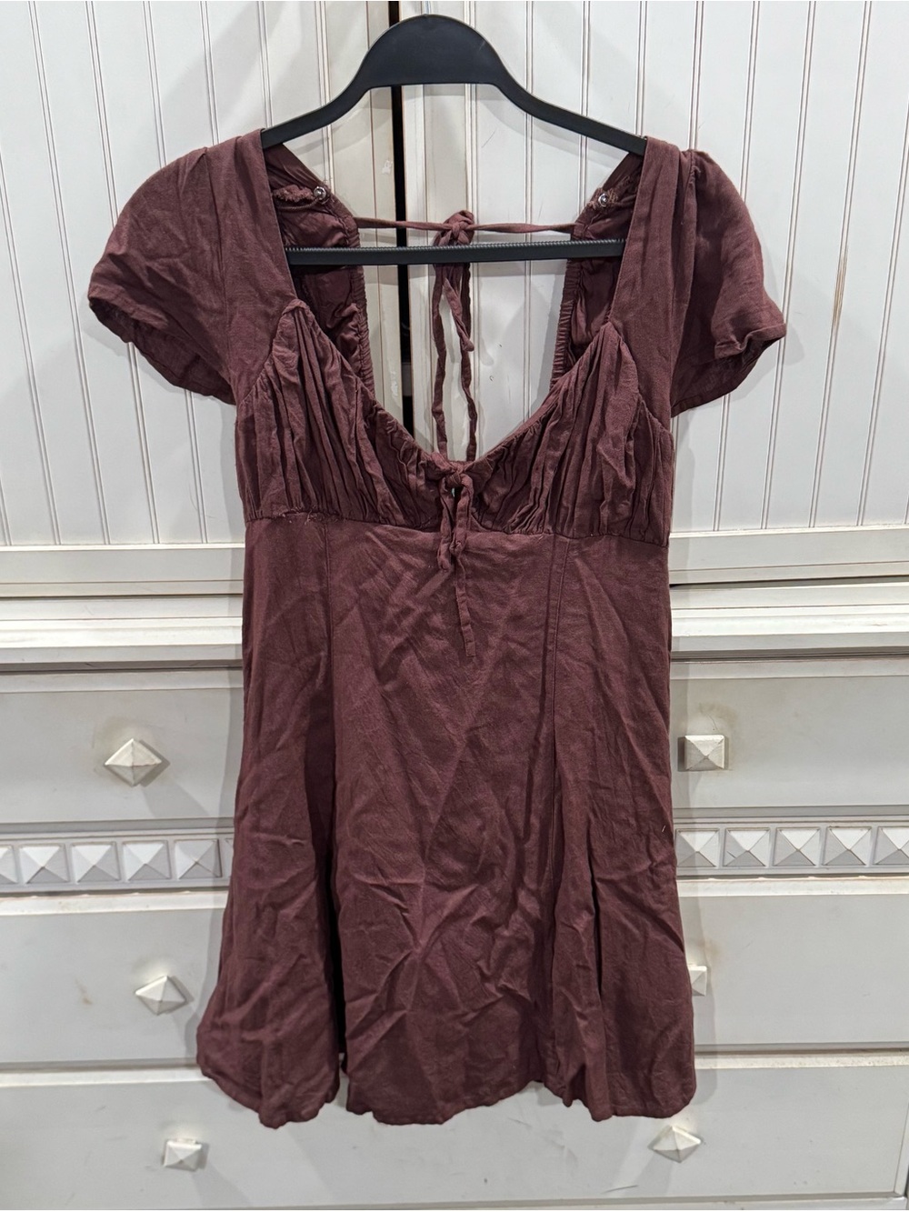 Urban Outfitters Mauve Short Sleeve Sleep Chemise with Tie-Back